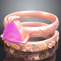 Pink Rose Gold Ring With Triangular Gemstone Mountain Pattern Flower Decorations And Yellow Green Stones 3d model