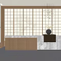 Japanese-style front desk reception desk company front desk beauty salon front desk reception hall front desk chandelier 3d model