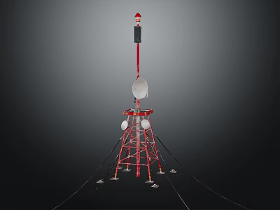 Red Telecommunication Tower Structure With Satellite Dish Antennas And Equipment 3d model