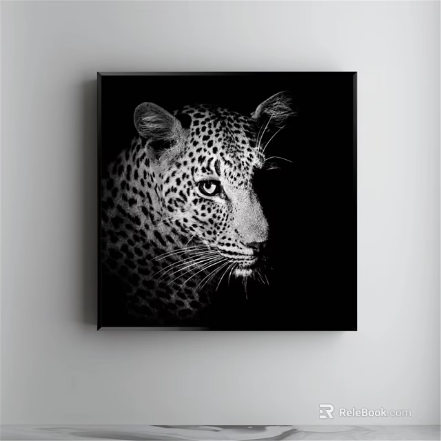 Black and White Leopard Head Portrait Animal Painting as Canvas Wall Art Decor 3d model 
