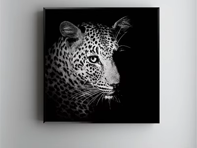 Black and White Leopard Head Portrait Animal Painting as Canvas Wall Art Decor 3d model