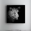 Black and White Leopard Head Portrait Animal Painting as Canvas Wall Art Decor