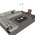 Modern L shaped Sofa Coffee Table Set With Cushions Brown Chairs Floor Lamp And Rug