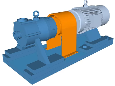 Industrial Equipment Pump Motor Assembly With Blue Base Orange Connector Gray Casing Lifting Ring 3d model