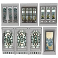 Artistic Room Partitions With Stained Glass Panels And Intricate Wooden Frames