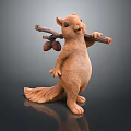 Cute Brown Squirrel Statue Carrying Branch With Acorns On Dark Background