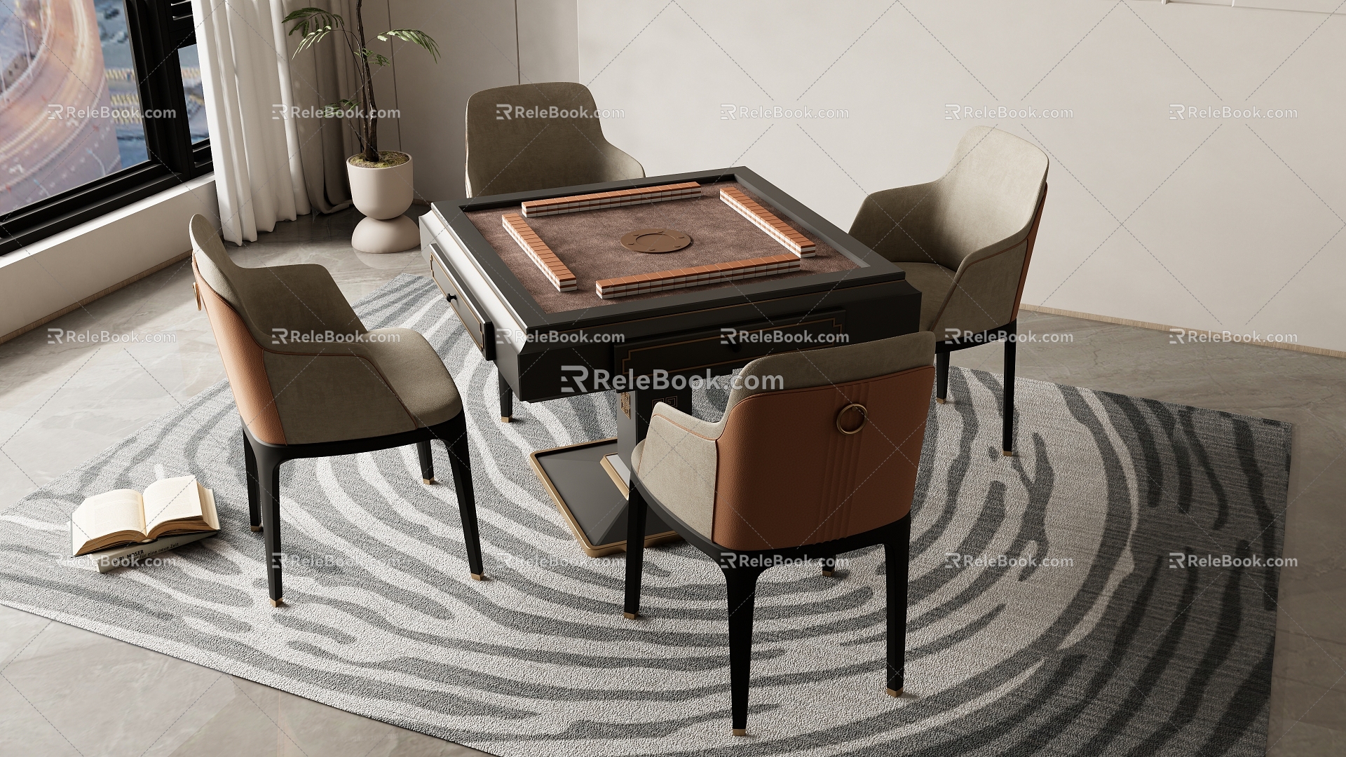 New Chinese Style Simple Mahjong Table and Chair Chess and Card Room Table and Chair Entertainment Table and Chair 3d model