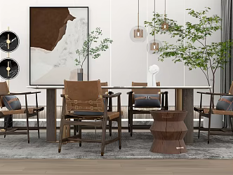 potted chandelier chair with modern dining table and chair combination 3d model
