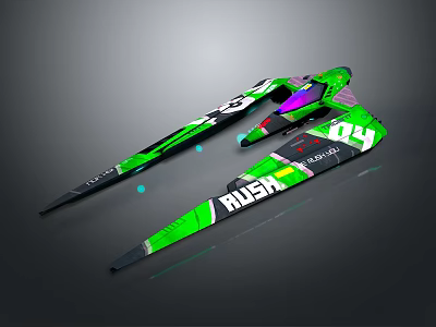 Green Snowboard With RUSH Graphic Design And 04 Model Styling Details 3d model