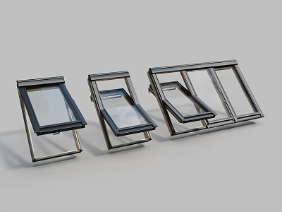 Different Types of Skylights with Metal Frames and Glass Panels for Roof 3d model