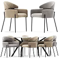 Modern Dining Table And Chairs Set With Beige Gray Upholstered Chairs And Black Legs