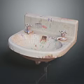 Vintage Bathroom Sink With Two Faucets And Worn Surface Graffiti Marks