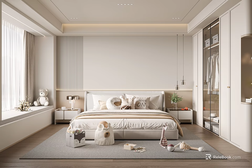 Modern Kids Bedroom Interior With Toys And Cozy Decor 3d model 