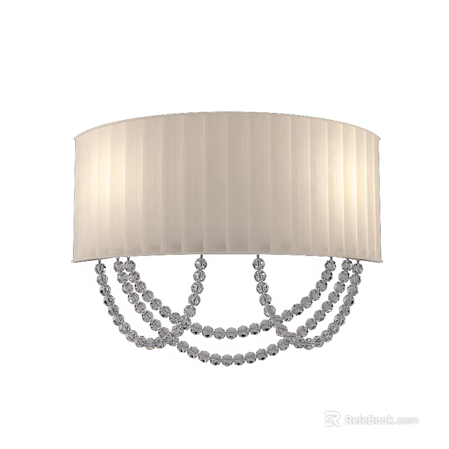 Pleated Beige Fabric Wall Light with Hanging Crystal Bead Chains 3d model 