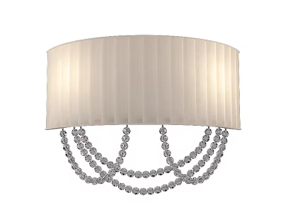 Pleated Beige Fabric Wall Light with Hanging Crystal Bead Chains 3d model
