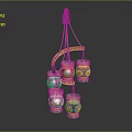 Decorative Chandelier with Multiple Vibrant Lantern Shades and Curved Hanging Frame