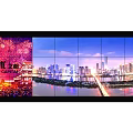 Multi Screen Computer Monitor Displaying High Definition Urban City Skyline View