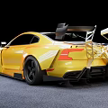 Yellow Modified Sport Car With Black Wheels Rear Spoiler And Aerodynamic Design