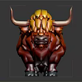 Low Poly Yak Model Featuring Orange Red Yellow Fur White Horns And 3D Art Style