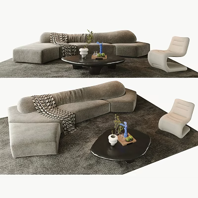 Quiet Style Sofa Tea Table Combination Sofa Special-shaped Sofa Tea Table Single Casual Chair Jewelry Decoration Carpet 3d model