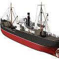 Vintage Warship With Black Red Hull And Multiple Masts