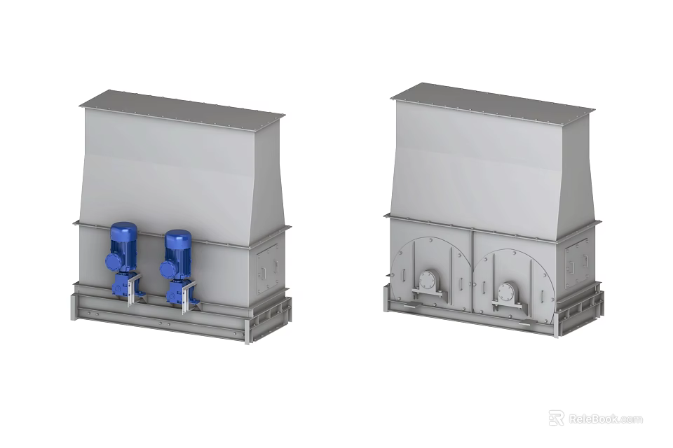 Two Industrial Equipment Units With Gray Enclosure Blue Pumps And Base Frame 3d model 