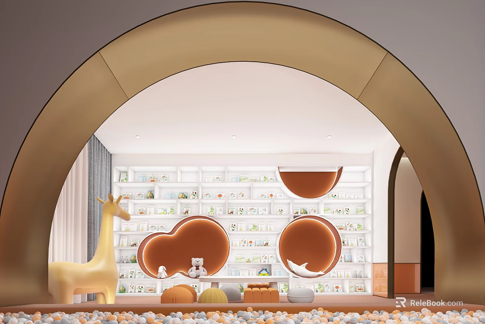 Kids Play Area With Arch Entrance Ball Pit And Giraffe Decor 3d model 