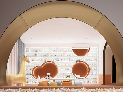 Kids Play Area With Arch Entrance Ball Pit And Giraffe Decor 3d model