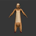 Brown Animal Onesie Costume With White Belly Hood And Red Shoes