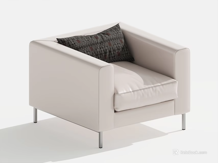 Light Beige Single Sofa With Dark Patterned Cushion And Metal Legs Design 3d model