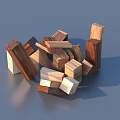 Assorted Wooden Cubes With Various Shapes And Colors On Gray Background 3d model