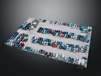 Numerous Parked Cars in Various Colors Arranged in Open Parking Lot 3d model