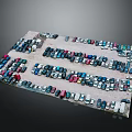 Numerous Parked Cars in Various Colors Arranged in Open Parking Lot
