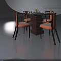 Hinged Door In Modern Dining Space With Square Table And Orange Cushioned Chairs 3d model
