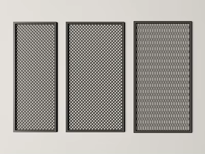 Modern Rectangular Room Dividers With Black Frames And Various Grid Patterns 3d model