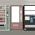 Green Pink and Black Vending Machines with Drinks and Snacks in Row