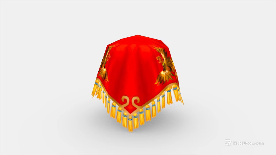 Red Decorative Traditional Cover With Golden Patterns And Yellow Tassels 3d model 