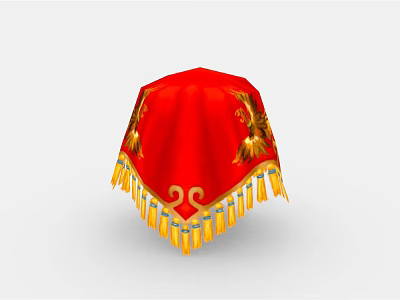 Red Decorative Traditional Cover With Golden Patterns And Yellow Tassels 3d model
