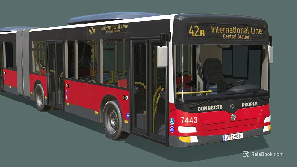 Red And Black 42 International Line Bus Connects People In City Transport 3d model 