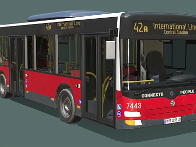 Red And Black 42 International Line Bus Connects People In City Transport 3d model