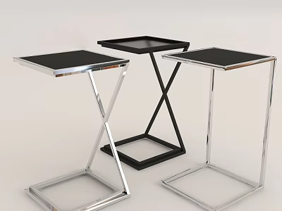 Modern Side Tables With Chrome Metal Frame And Black Square Tops For Living Room 3d model