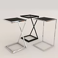 Modern Side Tables With Chrome Metal Frame And Black Square Tops For Living Room