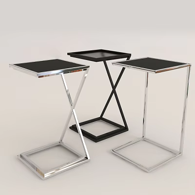 Modern Side Tables With Chrome Metal Frame And Black Square Tops For Living Room 3d model