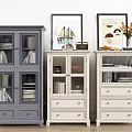 Modern Gray And White Entryway Side Cabinet With Glass Doors And Drawers