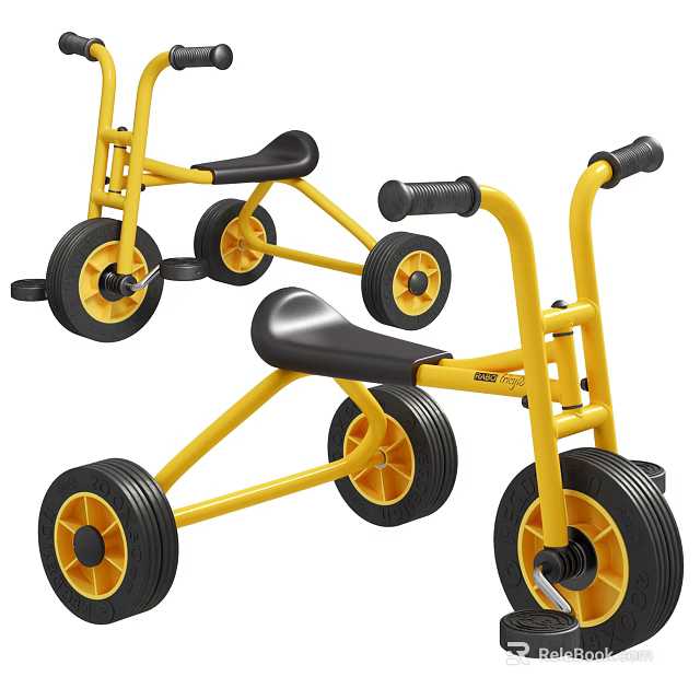 Yellow And Black Children's Tricycles With Big Wheels For Kids 3d model 
