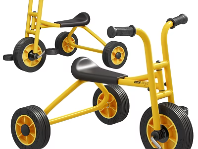 Yellow And Black Children's Tricycles With Big Wheels For Kids 3d model