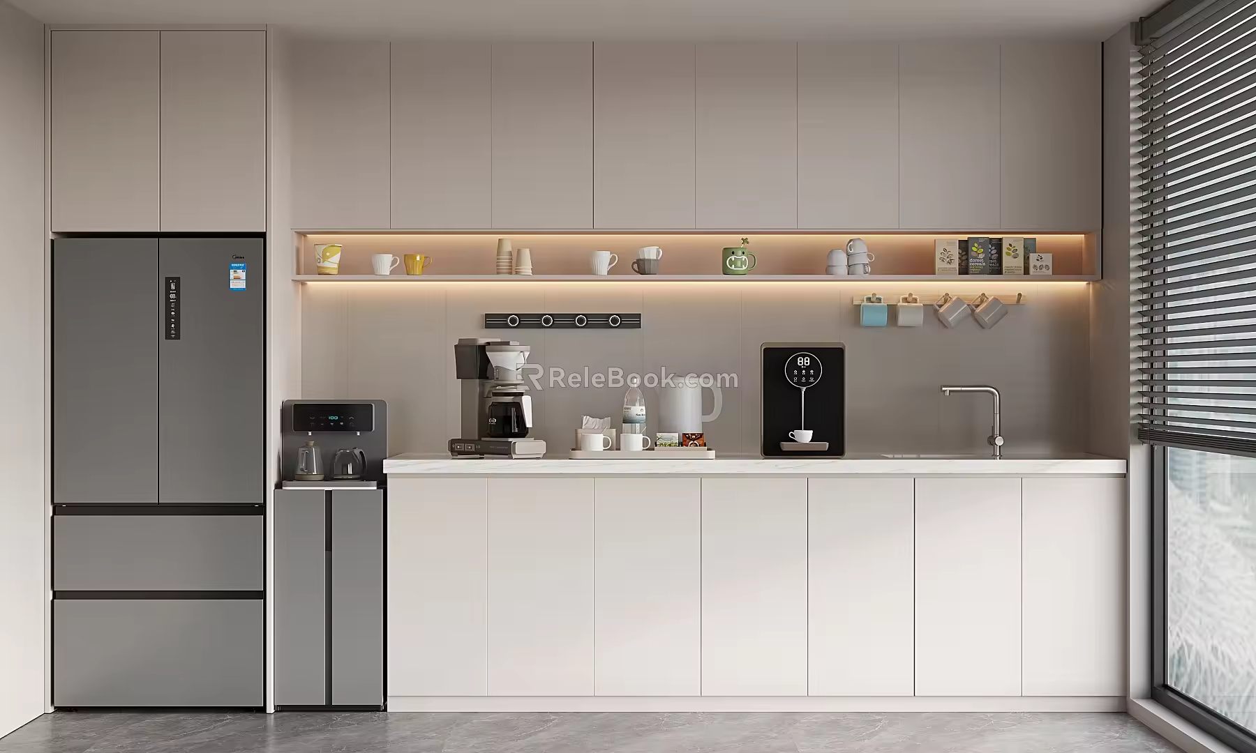 Cream Style Office Tea Room Direct Drinking Machine Coffee Machine Refrigerator Tea Bar Machine Track Socket Coffee Cup Mug Tea Cup 3d model