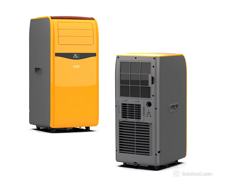 Yellow and Gray Portable Air Cooler Fans with Modern Grille and Control Panel 3d model 