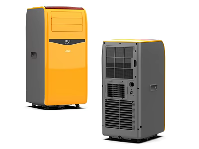 Yellow and Gray Portable Air Cooler Fans with Modern Grille and Control Panel 3d model
