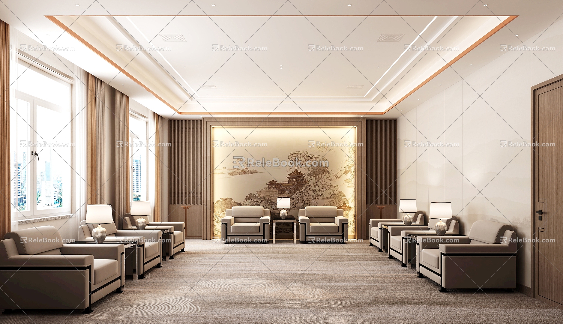 New Chinese Modern Light Luxury Conference Reception Room 3d model